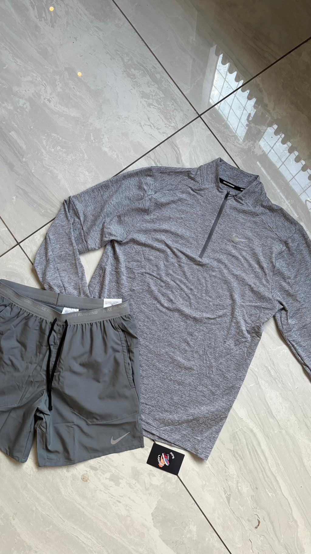 Nike Element Grey 1/4 Zip Top + Nike Grey Flex Stride Shorts