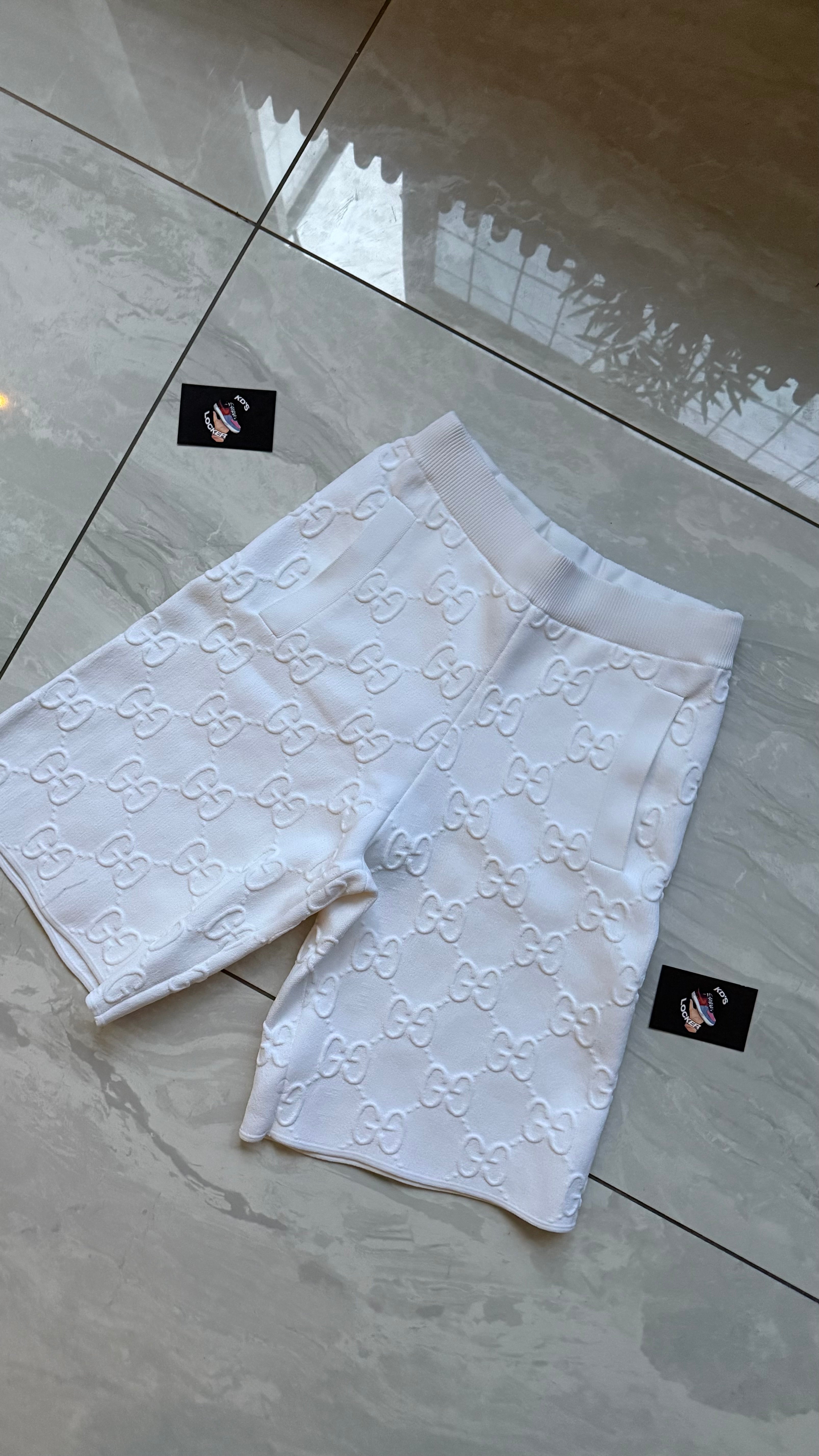 GUCCI WHITE MONOGRAM EMBOSSED SHORTS