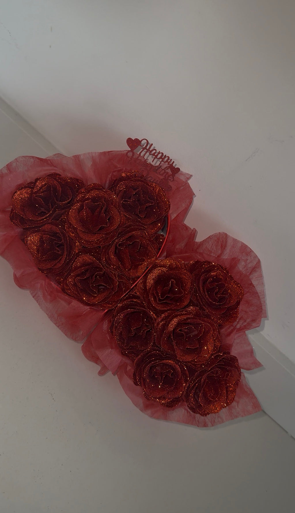 Double Heart Red Glitter Rose Box