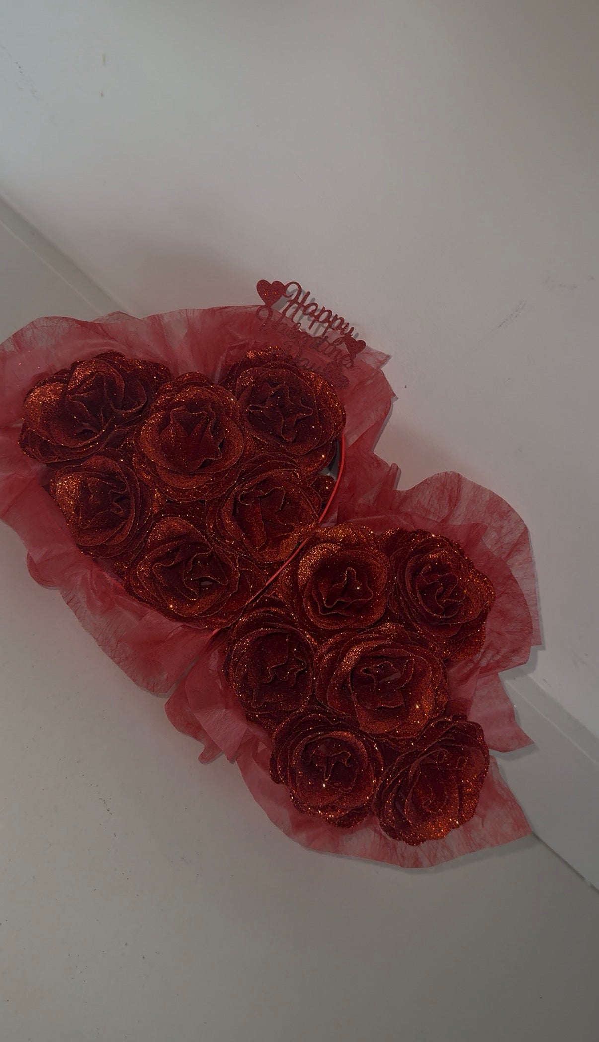 Double Heart Red Glitter Rose Box