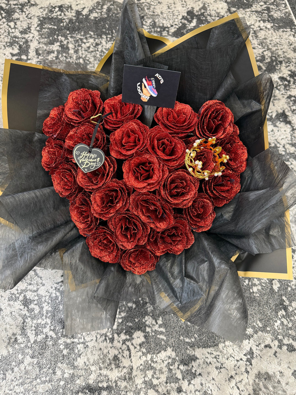 Heart-Shaped Red Glitter Rose Bouquet (24 Roses)