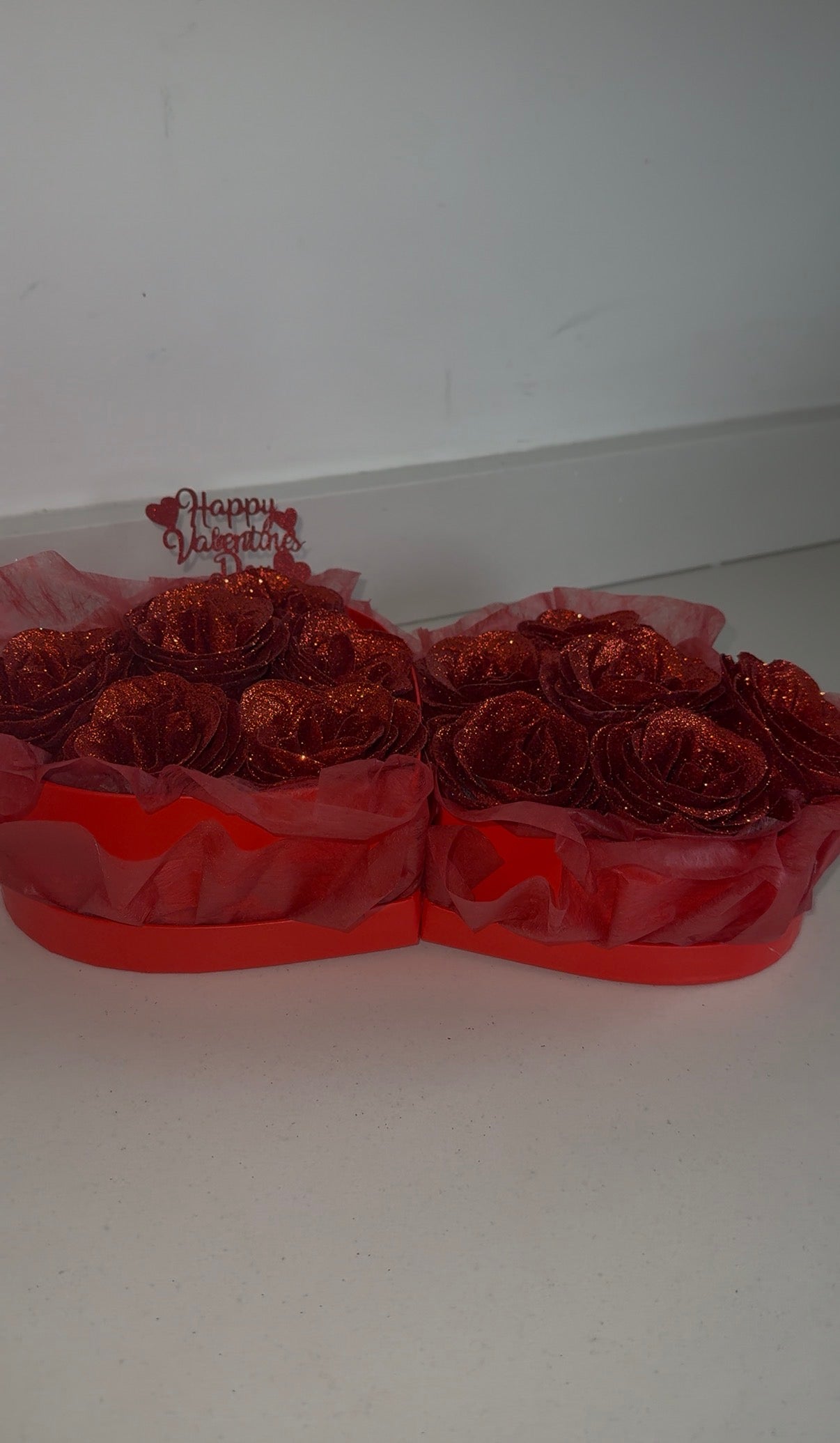 Double Heart Red Glitter Rose Box