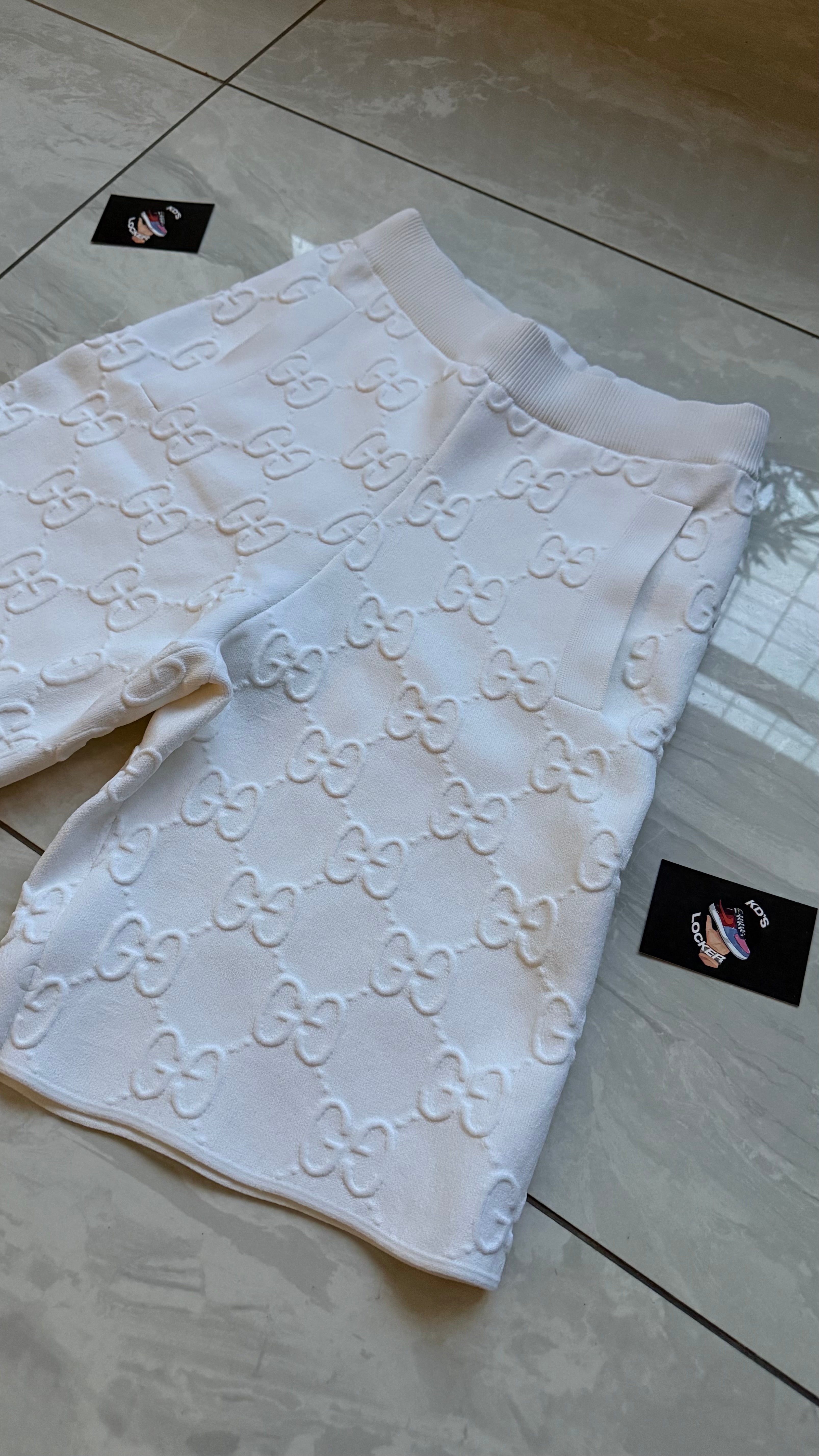 GUCCI WHITE MONOGRAM EMBOSSED SHORTS