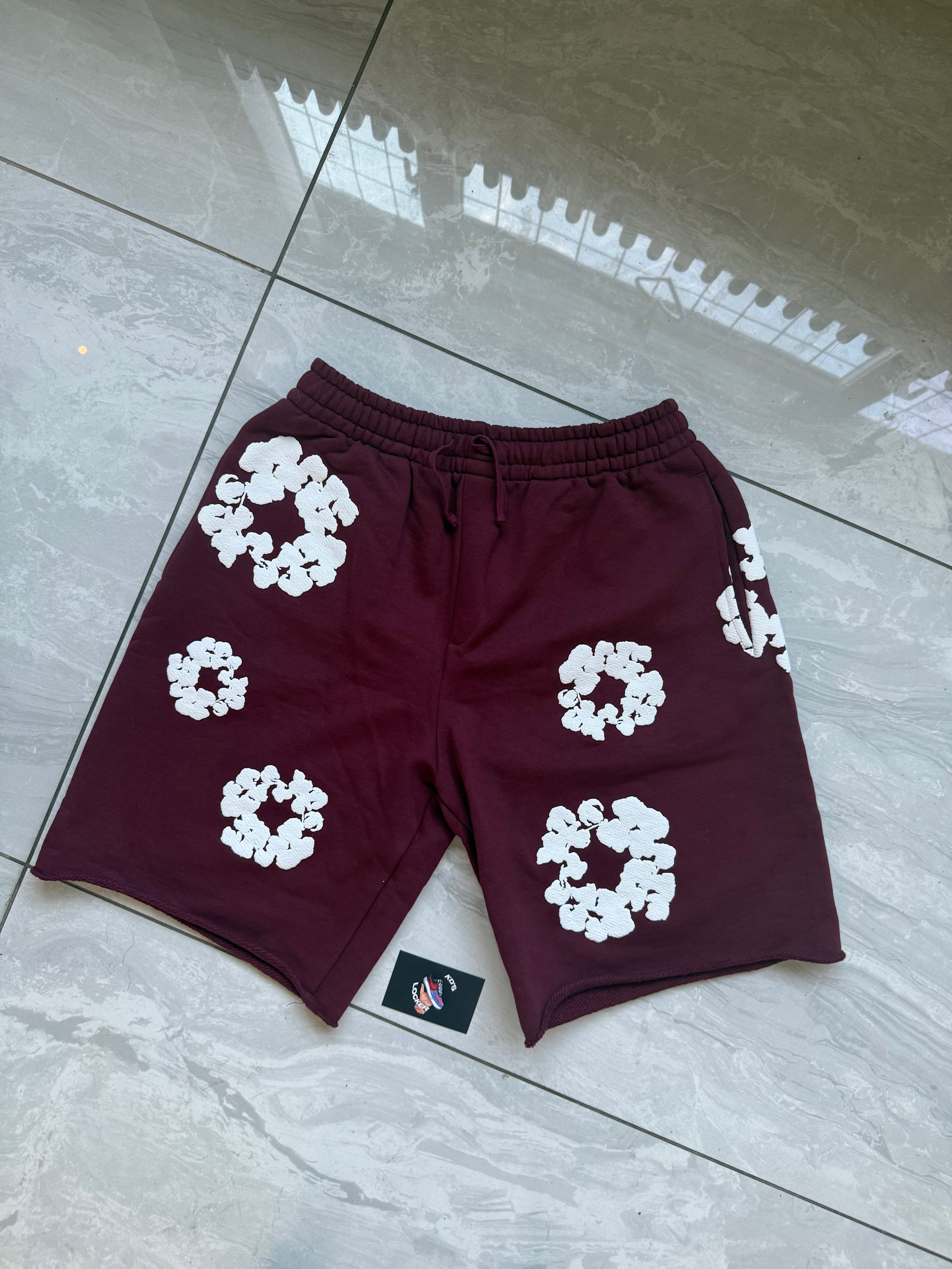 Denim Tears Burgundy Cotton Wreath Shorts