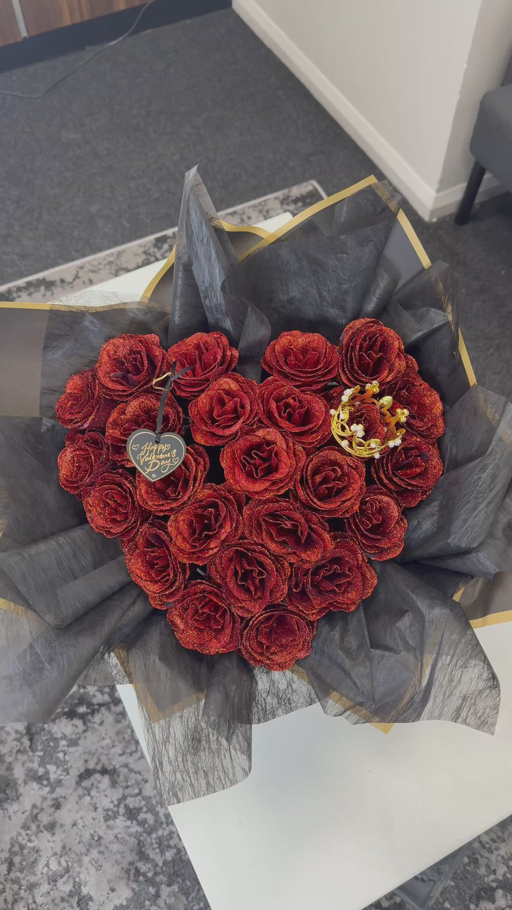 Heart-Shaped Red Glitter Rose Bouquet (24 Roses)