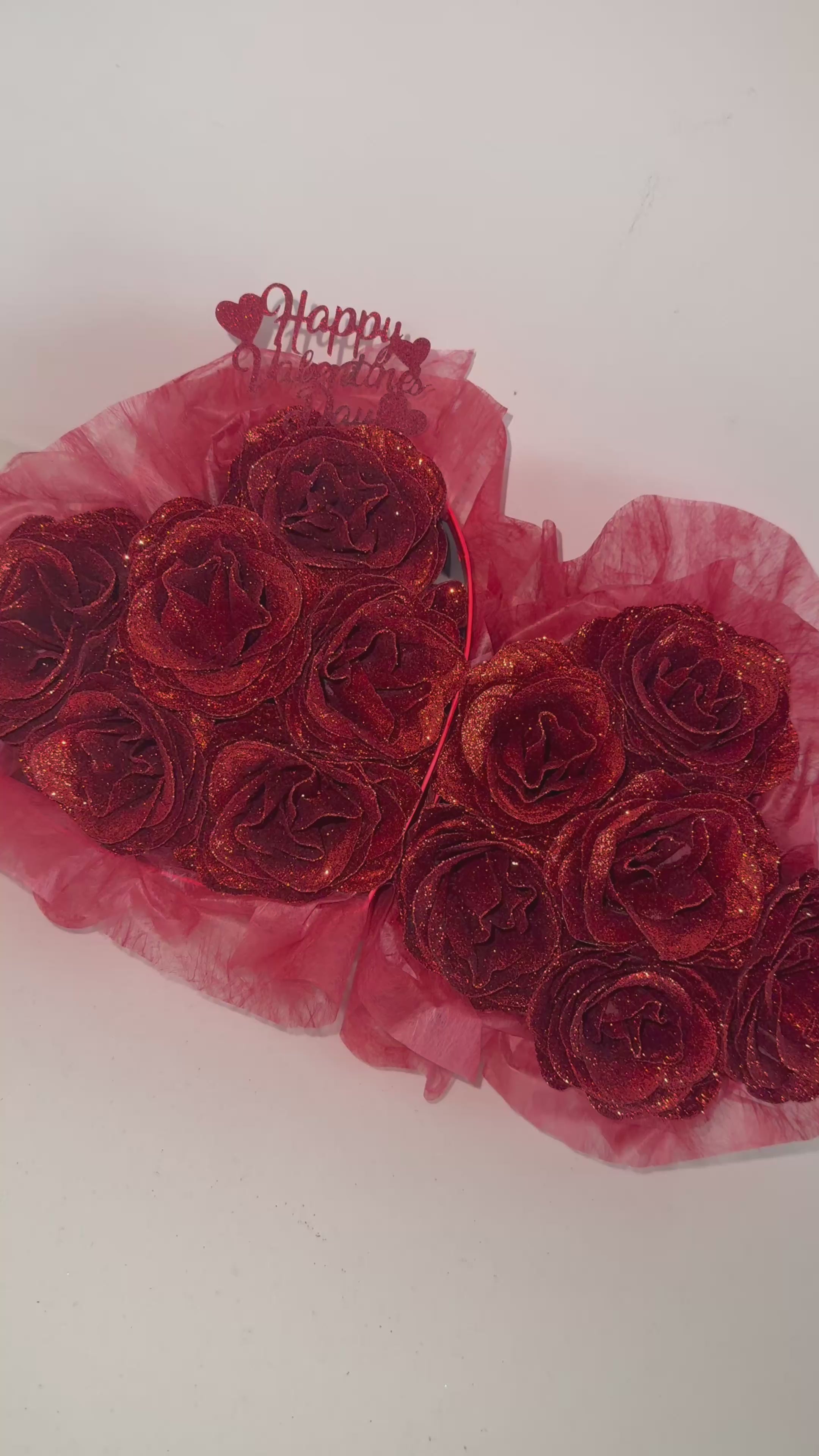 Double Heart Red Glitter Rose Box
