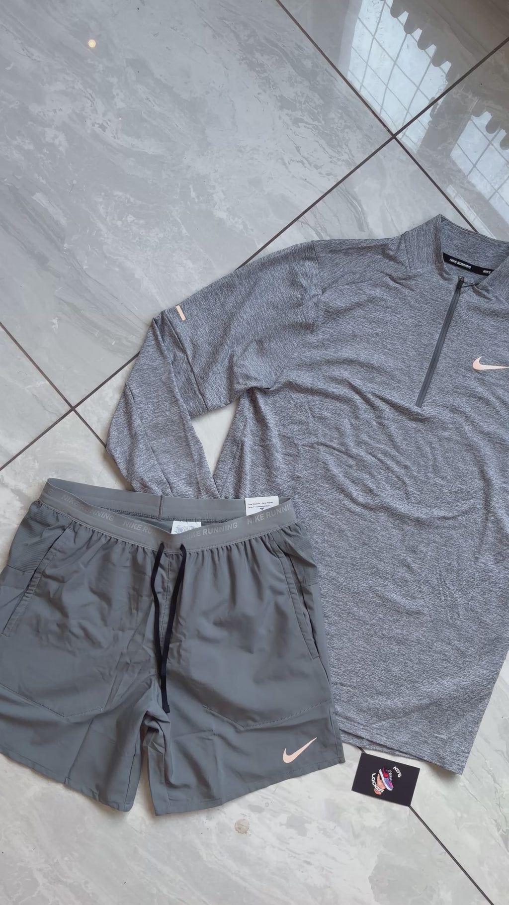 Nike Element Grey 1/4 Zip Top + Nike Grey Flex Stride Shorts